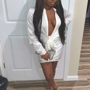 White Deep V-neck Dress